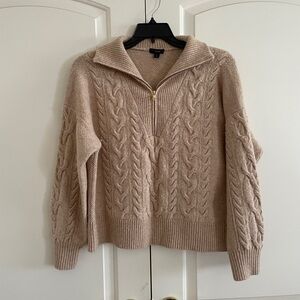 J. Crew Taupe Cable Knit Half Zip Sweater